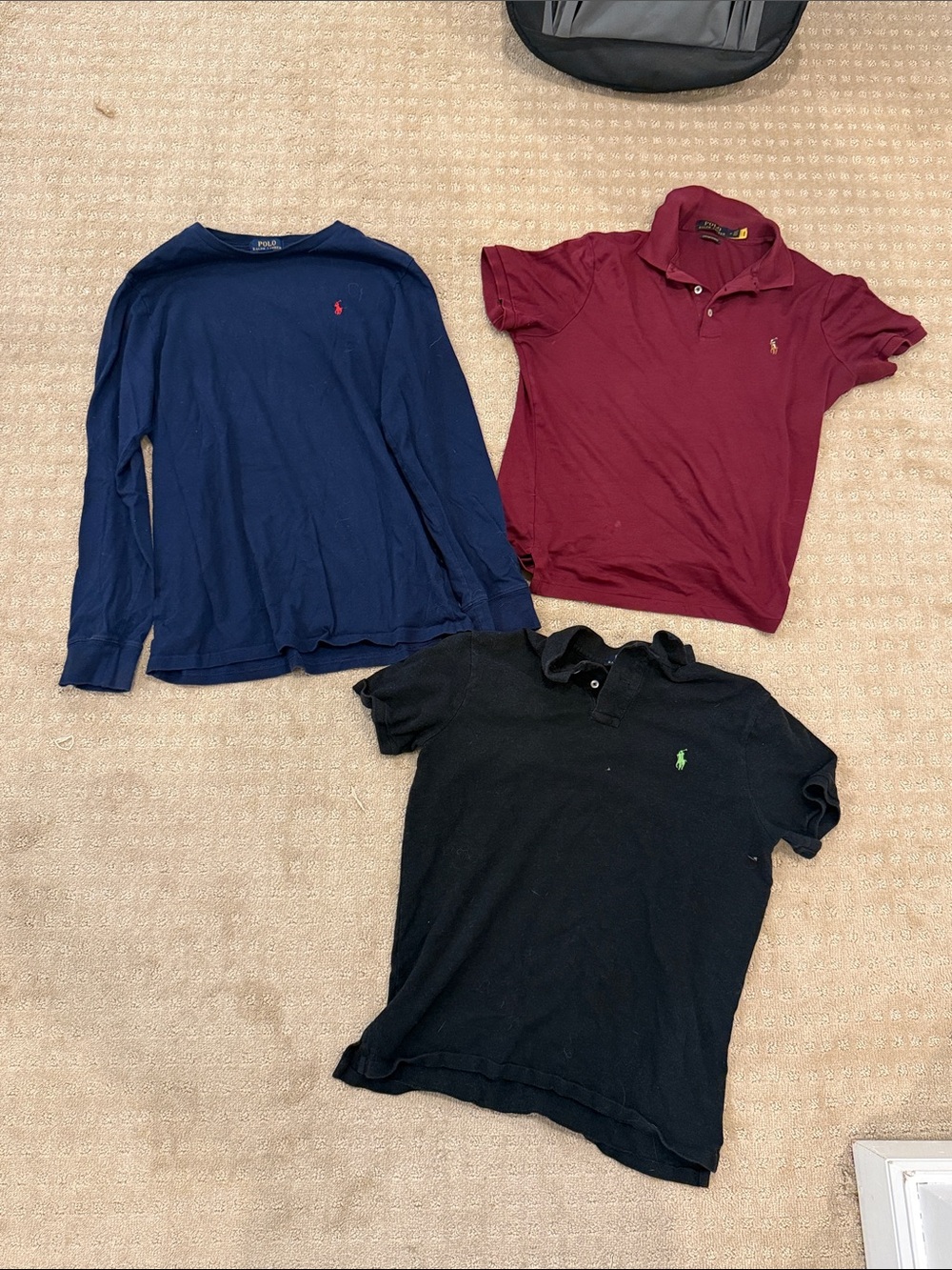 Ralph Lauren Navy Long-Sleeve, Burgundy Polo & Black Polo Men’s